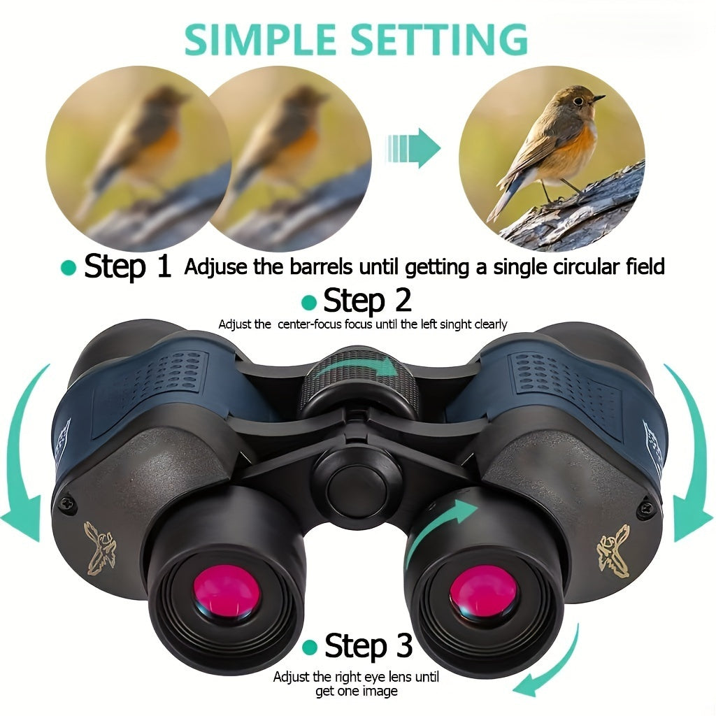 60x60 Professional Binoculars | BAK4 Prism, Low-Light Night Vision, Waterproof & Fog-Proof for Hunting, Birding & Emergencies