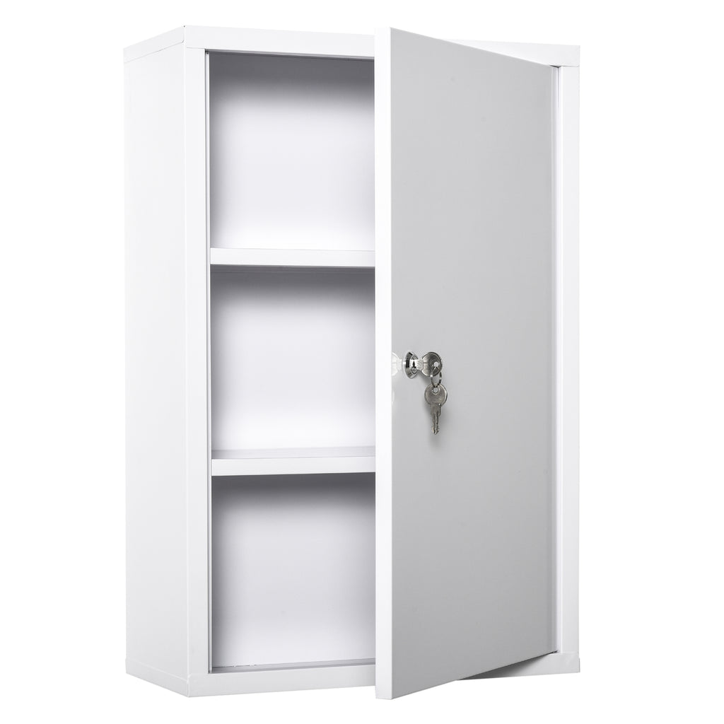 Lockable Steel Wall-Mount Medicine Cabinet | 3-Tier, Water-Resistant, 2 Keys, 11 lb Capacity for Bathroom & Emergency Storage