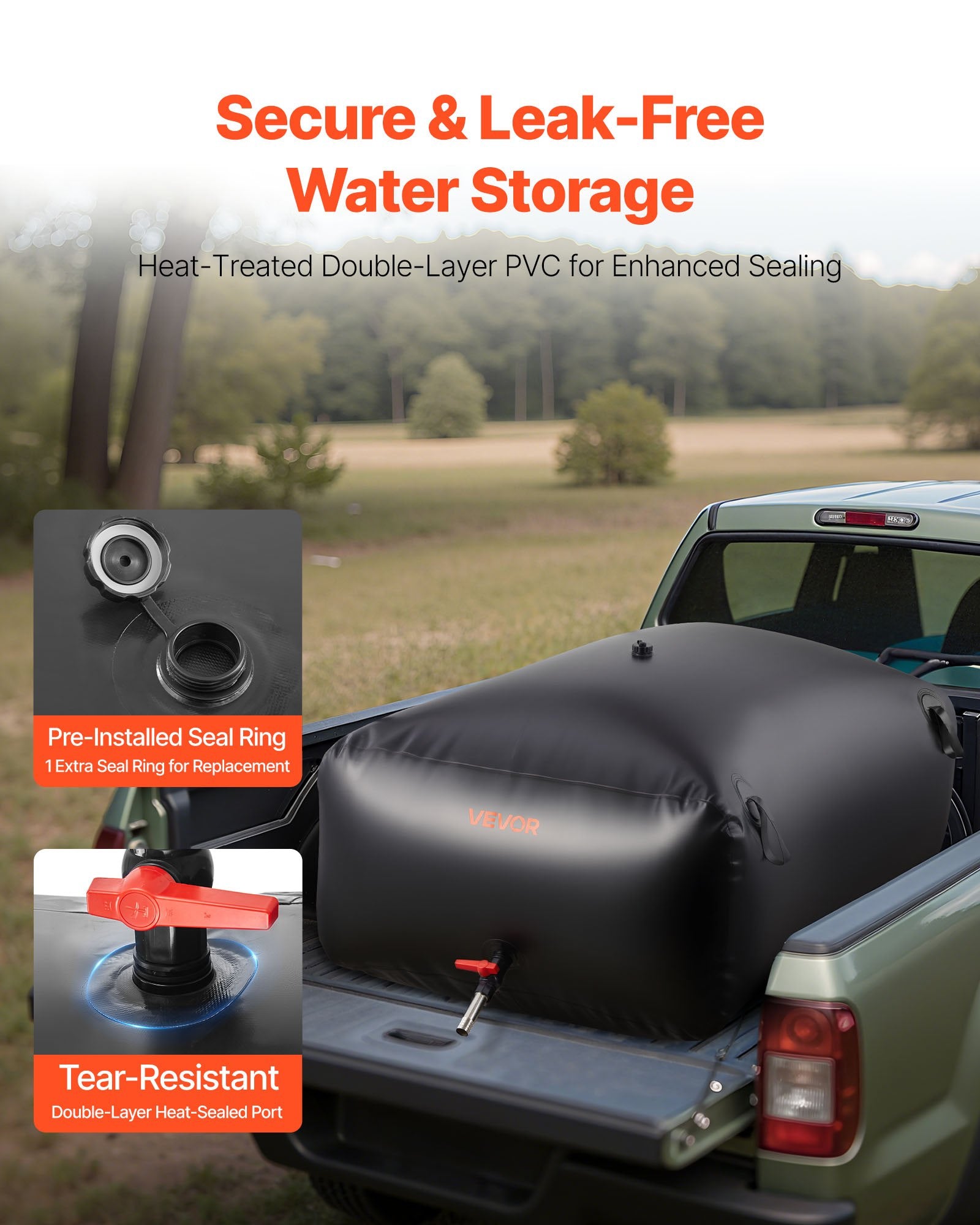 142.7 Gallon Emergency Water Storage Bladder | 1000D PVC, Collapsible, Leak-Proof Tank for RV, Camping & Disaster Prep
