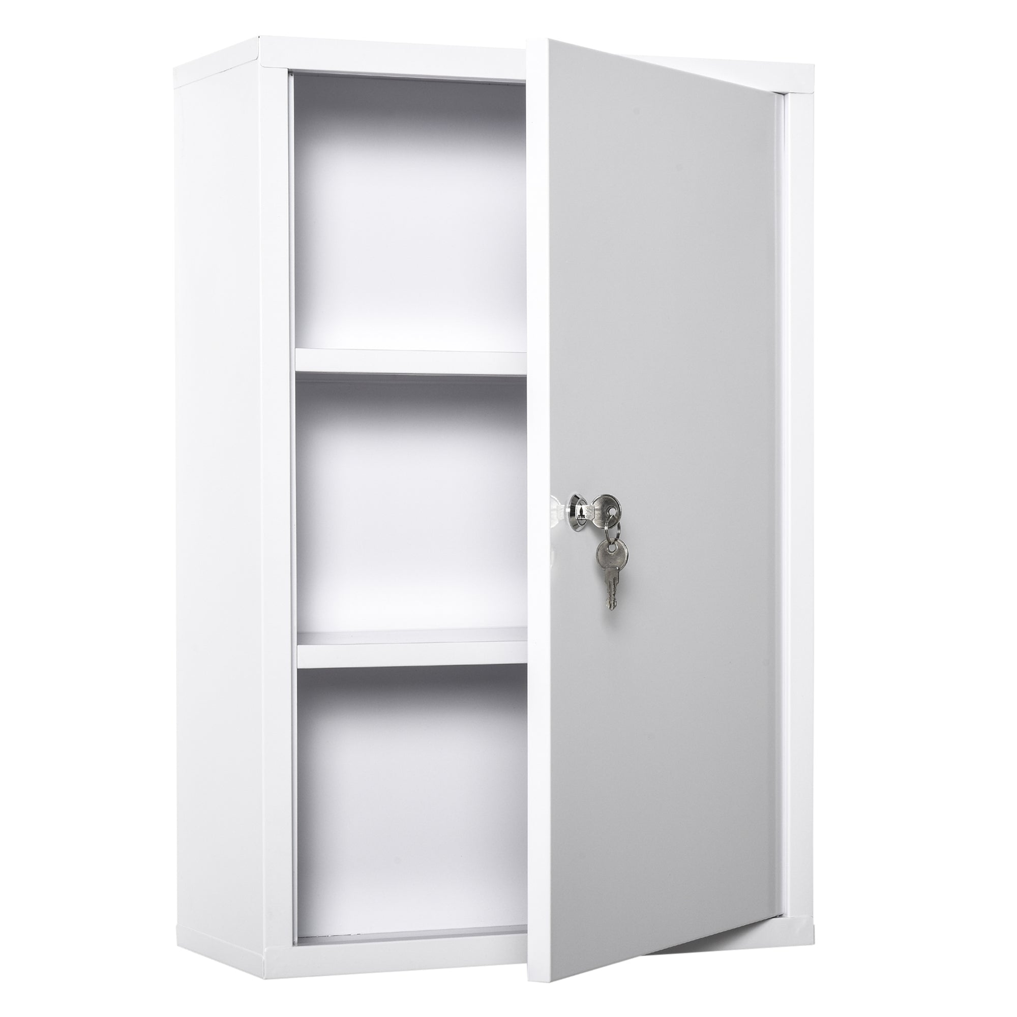 Lockable Steel Wall-Mount Medicine Cabinet | 3-Tier, Water-Resistant, 2 Keys, 11 lb Capacity for Bathroom & Emergency Storage