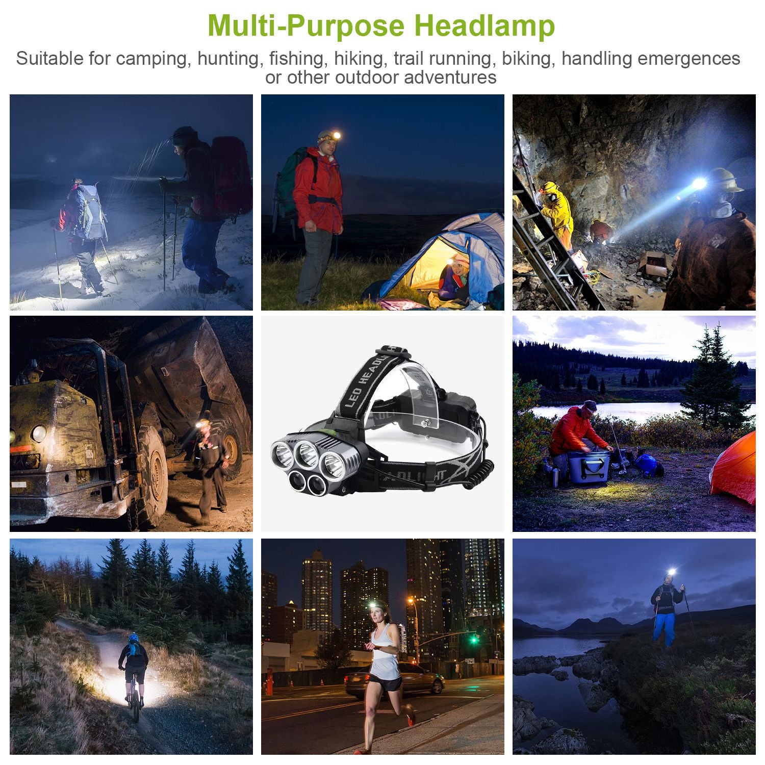 20,000 Lumen Professional LED Headlamp | 5 LED Beads, 6 Modes, 150° Adjustable, IPX4, USB Rechargeable