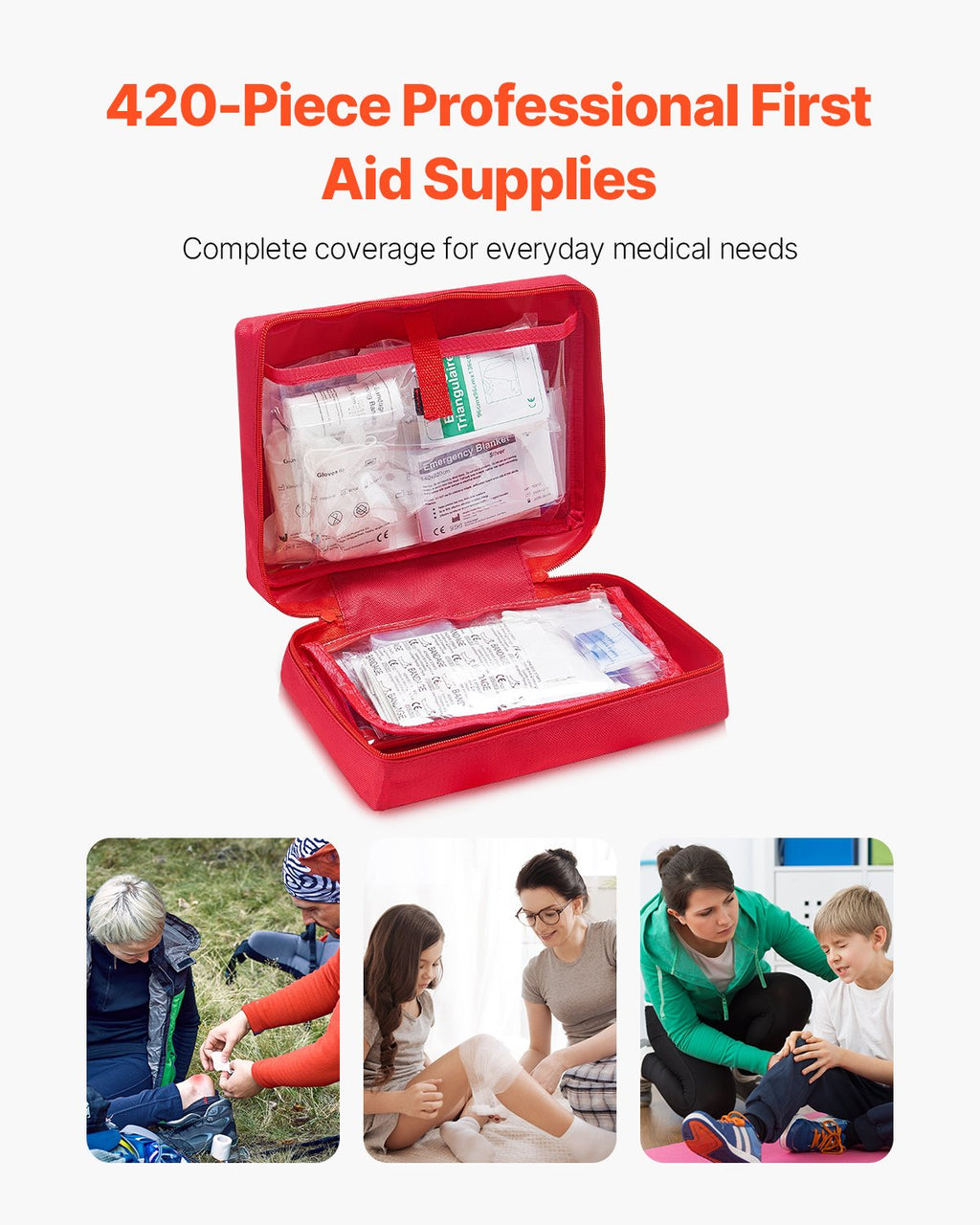 420-Piece Professional First Aid Kit | FDA-Tested, 600D Nylon Bag, 2 lbs for Home, Car, Camping & Emergency Prep