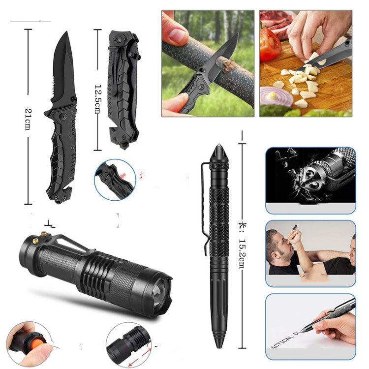 13-Piece Tactical Survival Kit | SOS Emergency Gear with Folding Knife, Compass, Wire Saw & Tactical Pen