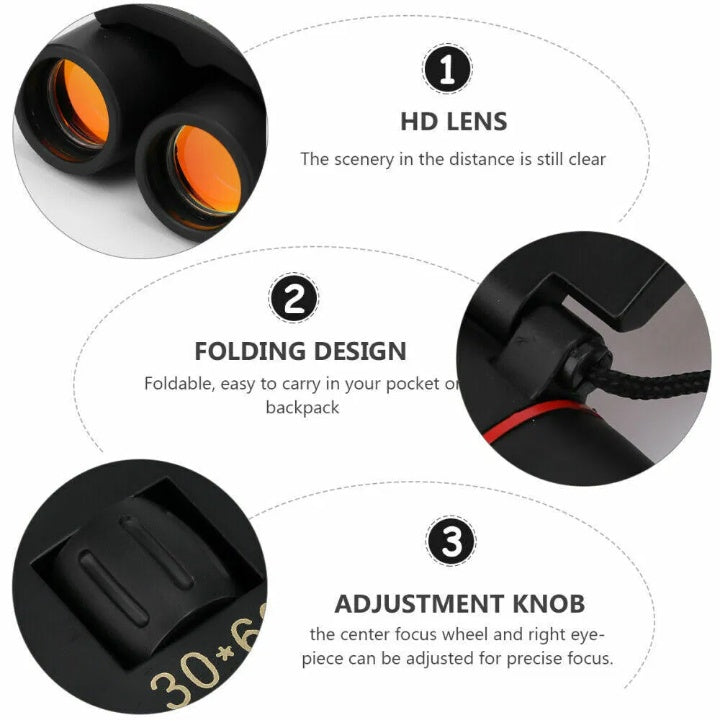 30x60 Compact Folding Binoculars | Lightweight 163g Telescope for Hiking, Hunting, Travel & Emergency Prep