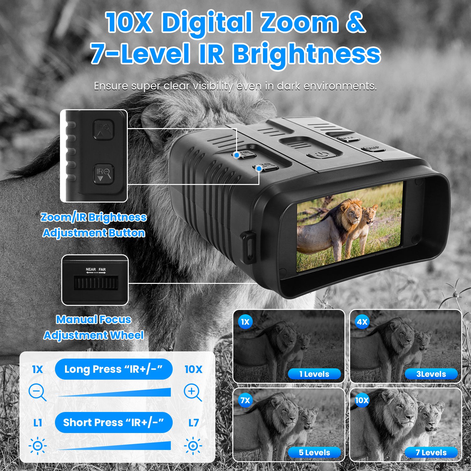 4K Night Vision Goggles | 10X Zoom, 2624ft Range, WiFi App Control, 3" Screen & 64G Card for Hunting & Security