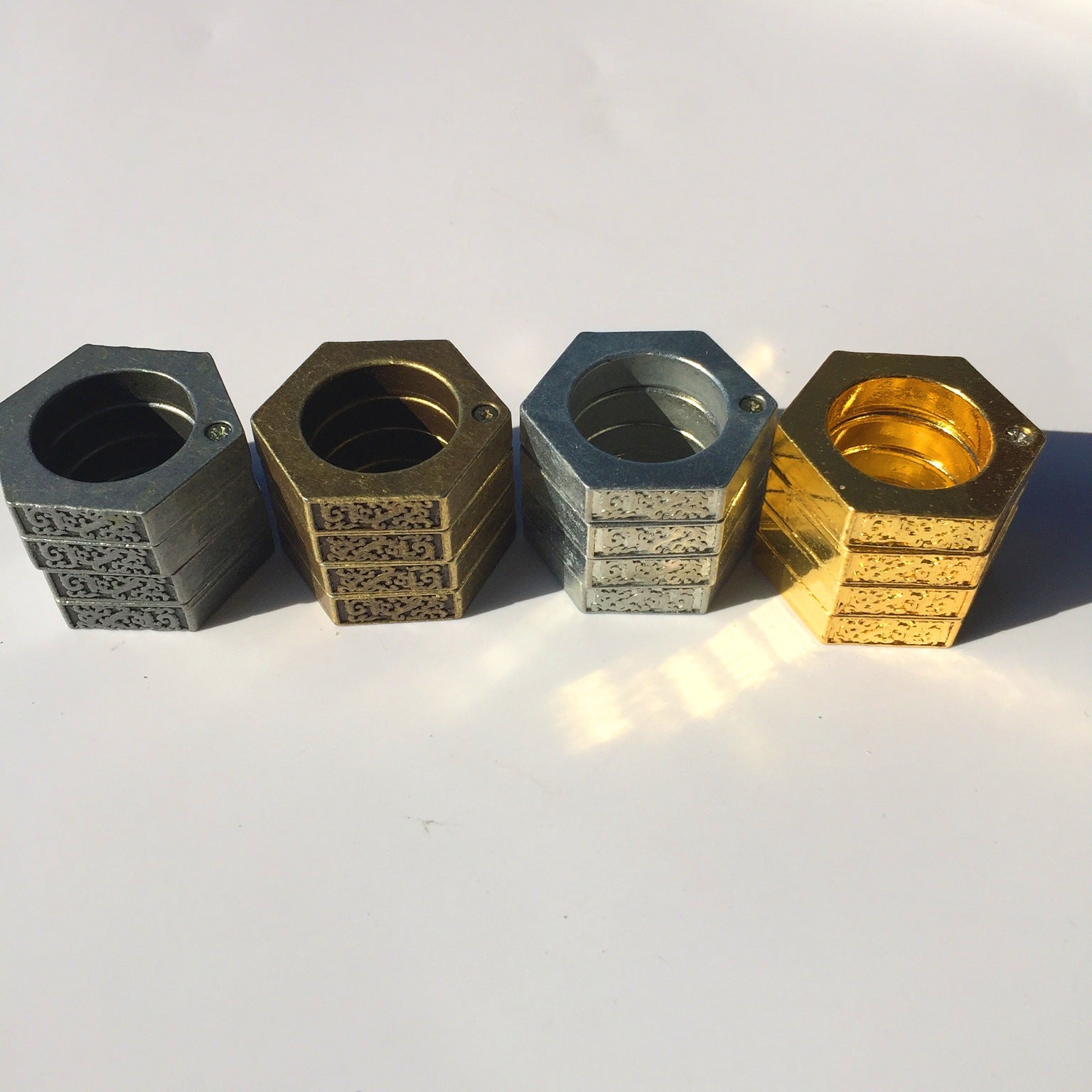 Self-Defense Hexagon Ring | Emergency Window Breaker, Finger Buckle EDC Tool in Ancient Silver, Bronze, Gold & Silver