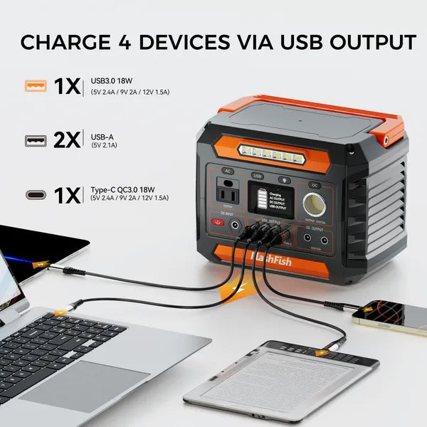 300W Portable Power Station | 230.88Wh Solar Generator with AC Outlet, DC & LED Light — CPAP & Camping Ready