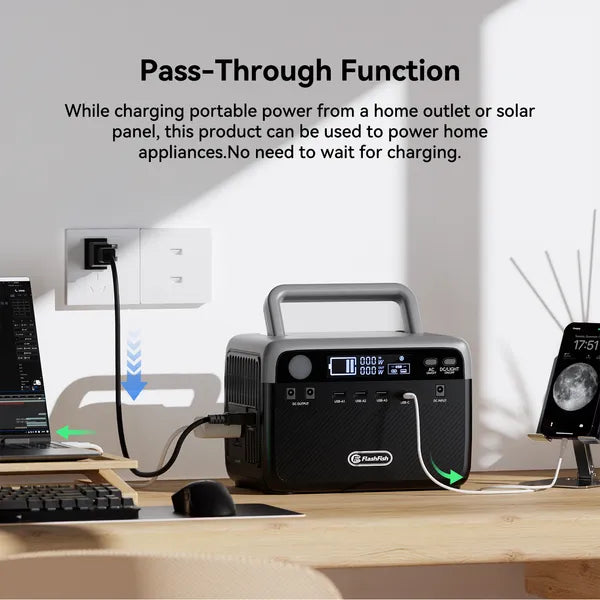 Flashfish 300W LiFePO4 Portable Power Station | 230.4Wh, Peak 600W, AC Outlets for Hurricane, Camping & Home Emergency