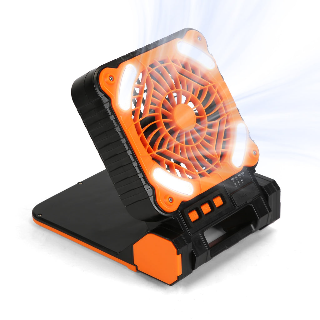 Solar Camping Fan with LED Lantern & Power Bank | 5200mAh, 20Hr Runtime, 4 Speeds, 90° Tilt & Timer