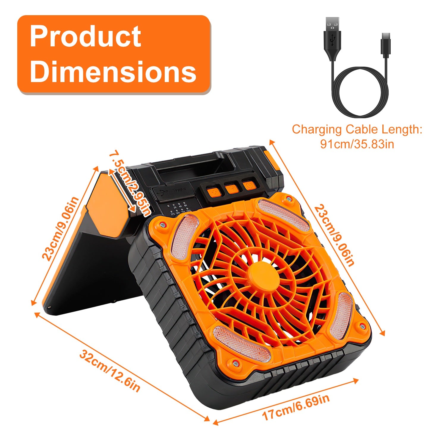 Solar Camping Fan with LED Lantern & Power Bank | 5200mAh, 20Hr Runtime, 4 Speeds, 90° Tilt & Timer