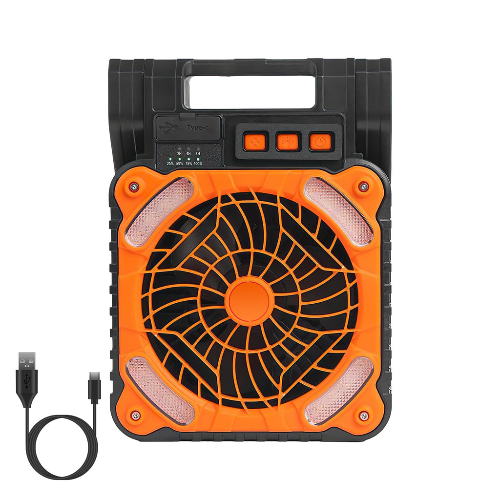 Solar Camping Fan with LED Lantern & Power Bank | 5200mAh, 20Hr Runtime, 4 Speeds, 90° Tilt & Timer