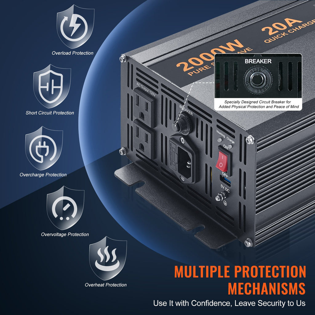 VEVOR 2000W Sump Pump Battery Backup System | Auto-Switch Inverter, LCD Display, Dual Outlets for Power Outage Flood Protection
