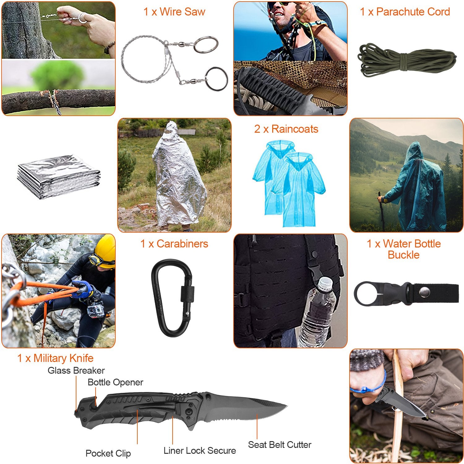 121-Piece Professional Survival Kit | Tactical First Aid, Axe, Shovel, Military Knife, Fire Starter & Backpack Included