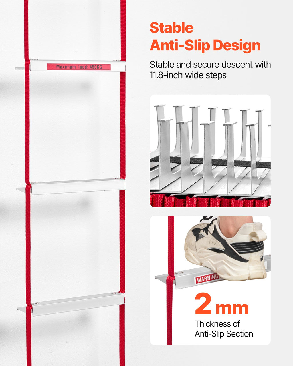 VEVOR 2-Story Fire Escape Ladder | 13FT, 1000 lb Capacity, Aluminum Alloy, Anti-Slip, No-Assembly Emergency Ladder