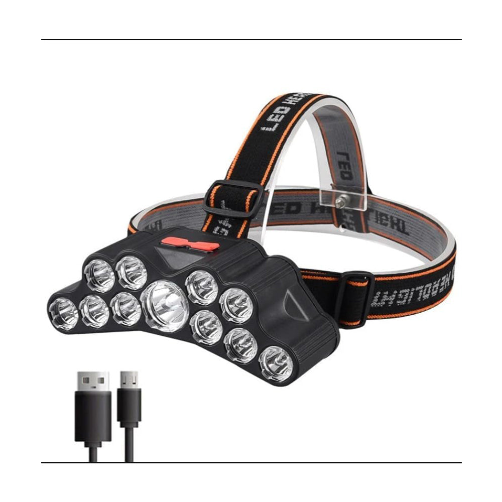 11-LED USB Rechargeable Headlamp | 6-Hour Runtime, 4 Modes, Built-in 18650 Battery for Camping & Fishing
