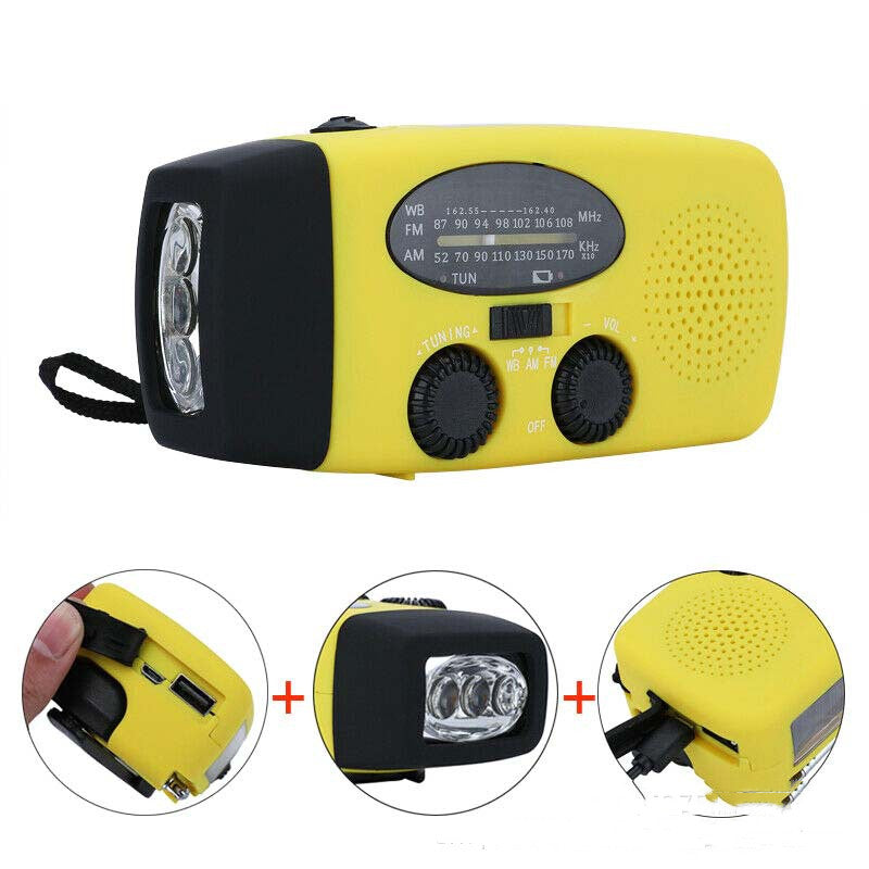 Disaster Prevention Emergency Radio | Solar & Hand Crank, FM/AM/NOAA Weather Band, USB Charging, Built-in Speaker
