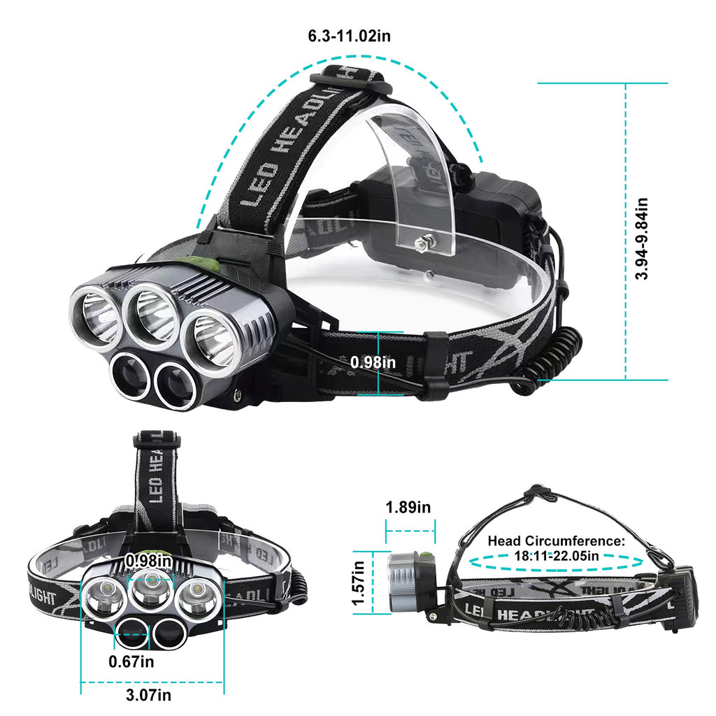 20,000 Lumen Professional LED Headlamp | 5 LED Beads, 6 Modes, 150° Adjustable, IPX4, USB Rechargeable