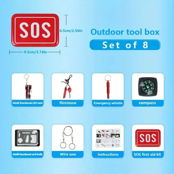 8-Item Emergency Survival Kit with Flint | Essential Home & Outdoor Survival Gear, Available in 1 or 2-Pack