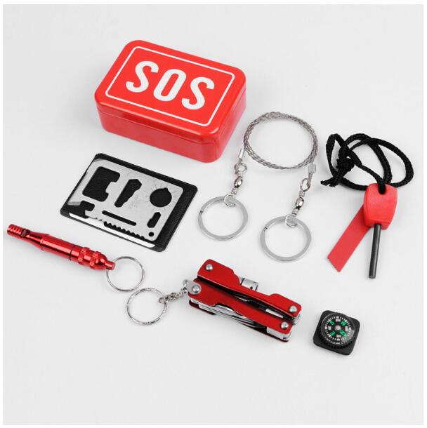 6-Piece SOS Emergency Tool Set | Portable Outdoor First Aid & Survival Kit, 9.5×6.5×3cm Compact Case
