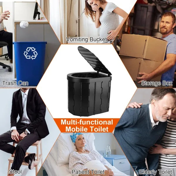 Foldable Emergency Portable Toilet | 330 lb Capacity, Lid & Carry Bag Included for Camping, Car & Disaster Prep