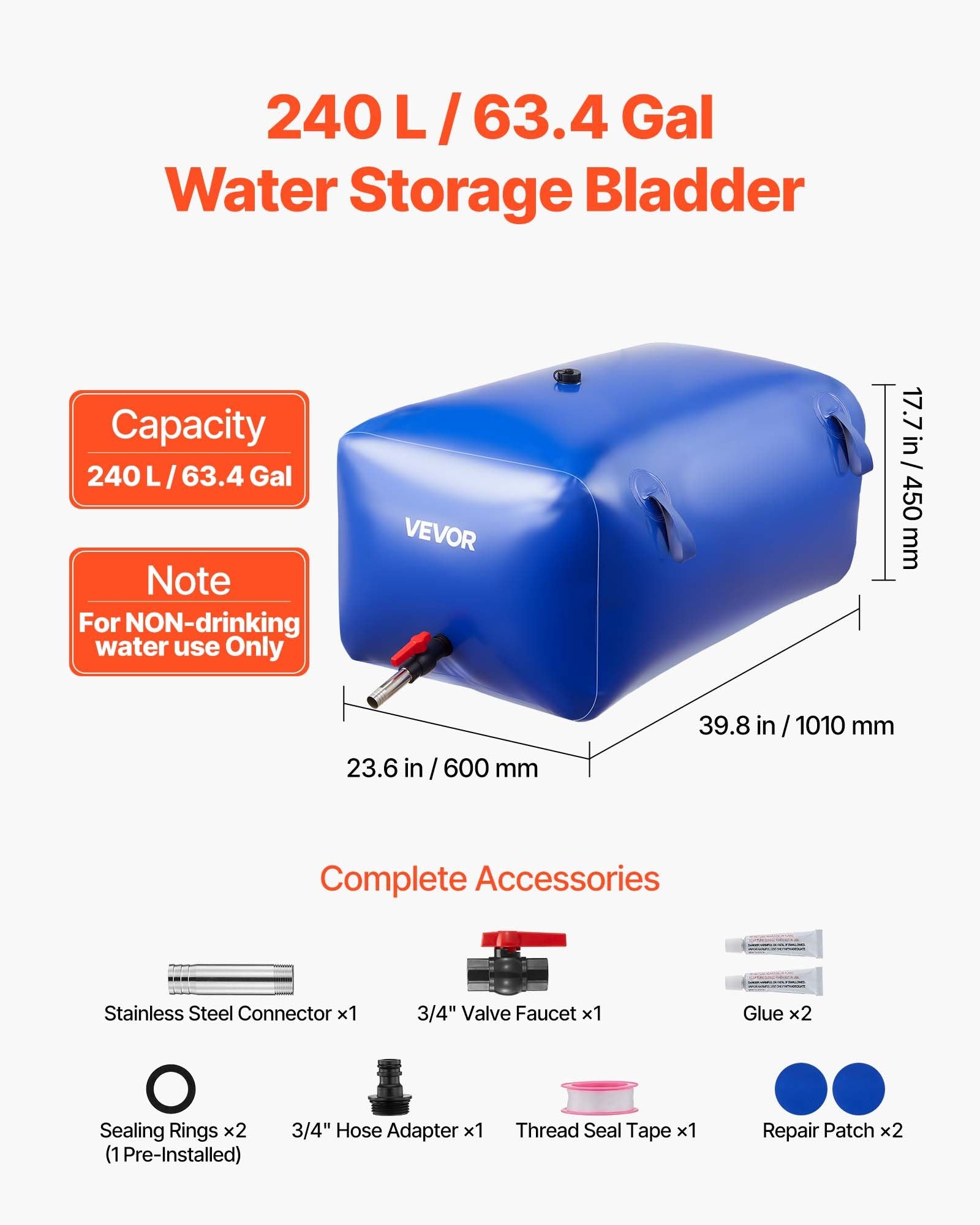 63.4-Gallon Emergency Water Storage Bladder | 1000D Double-Layer PVC, Leak-Proof, Collapsible Tank for RV, Camping & Disaster Prep