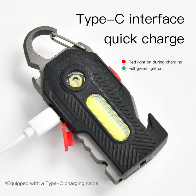 8-in-1 Multifunctional Emergency Keychain Light | 400LM LED+COB, Seatbelt Cutter, Whistle, USB-C Rechargeable