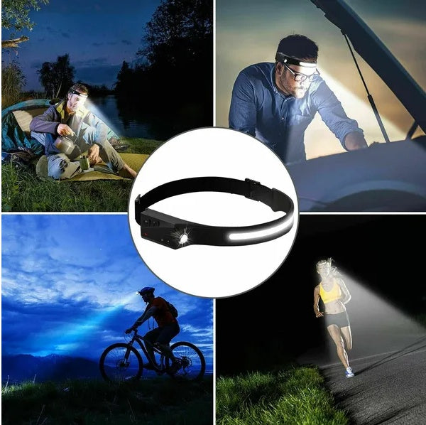 COB LED USB Rechargeable Headlamp | 350 Lumens, IPX5 Waterproof, Sensor Switch, 150ft Range