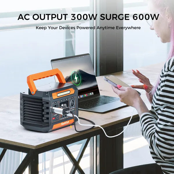 300W Portable Power Station | 230.88Wh Solar Generator with AC Outlet, DC & LED Light — CPAP & Camping Ready