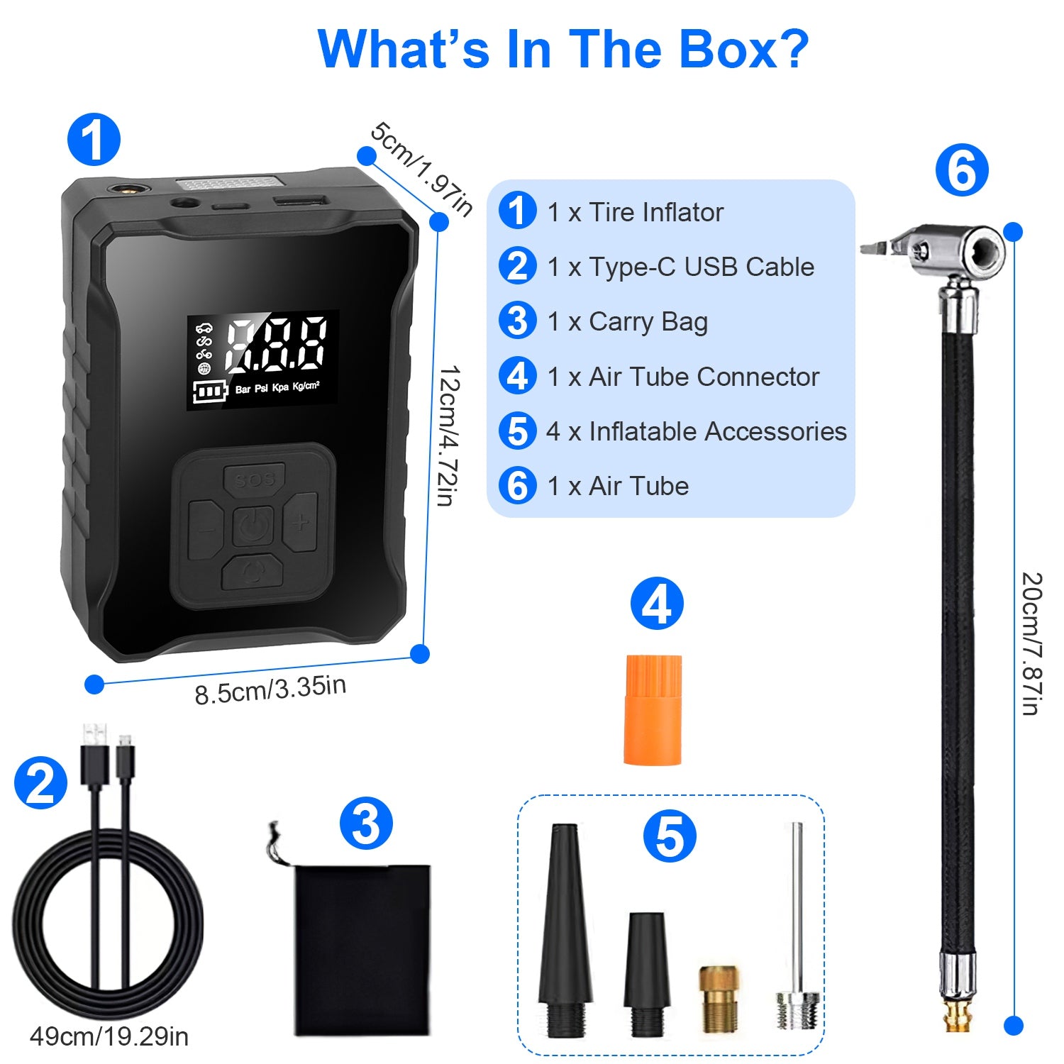 150PSI Cordless Tire Inflator | 4000mAh Power Bank, Auto-Shutoff, LED & SOS Light for Cars, Motorcycles & Bikes