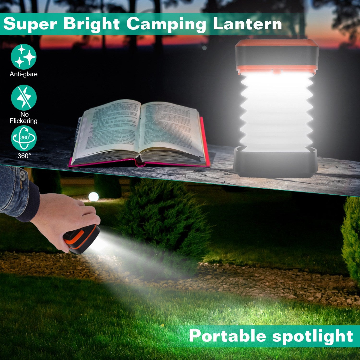 IP65 Solar Collapsible Camping Lantern | USB Rechargeable, 360° Light, 3 Modes & Emergency Power Bank, 131g
