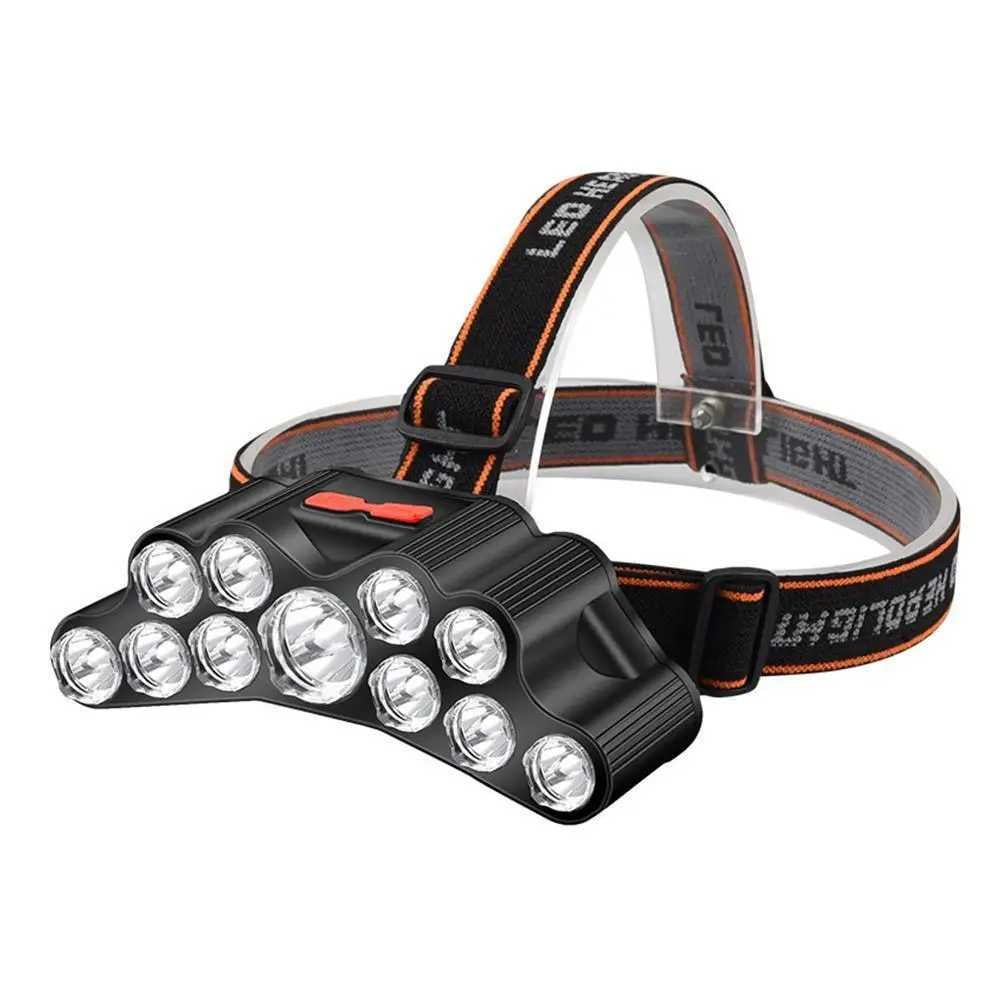 11-LED USB Rechargeable Headlamp | 6-Hour Runtime, 4 Modes, Built-in 18650 Battery for Camping & Fishing