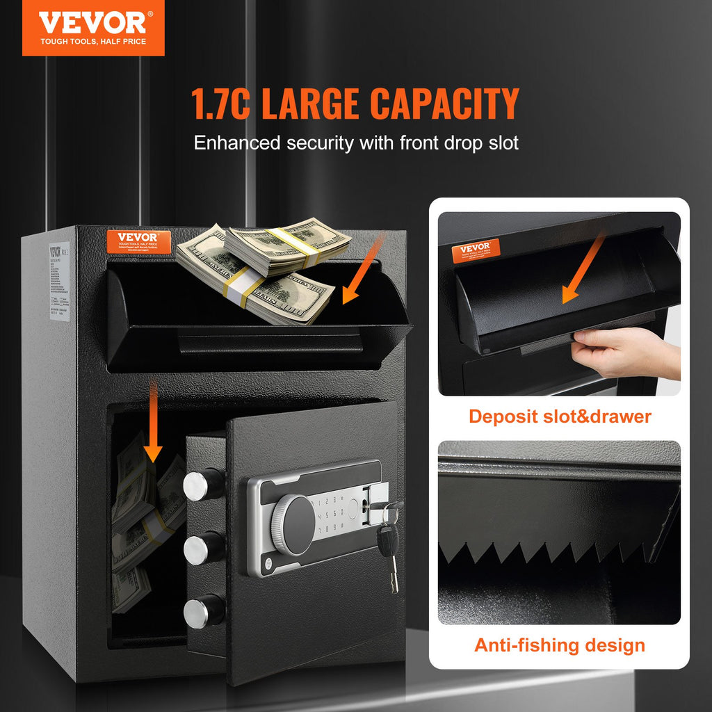 VEVOR 1.7 Cu Ft Depository Drop Safe | Electronic Code Lock, Drop Slot, 2 Emergency Keys for Home, Hotel & Office