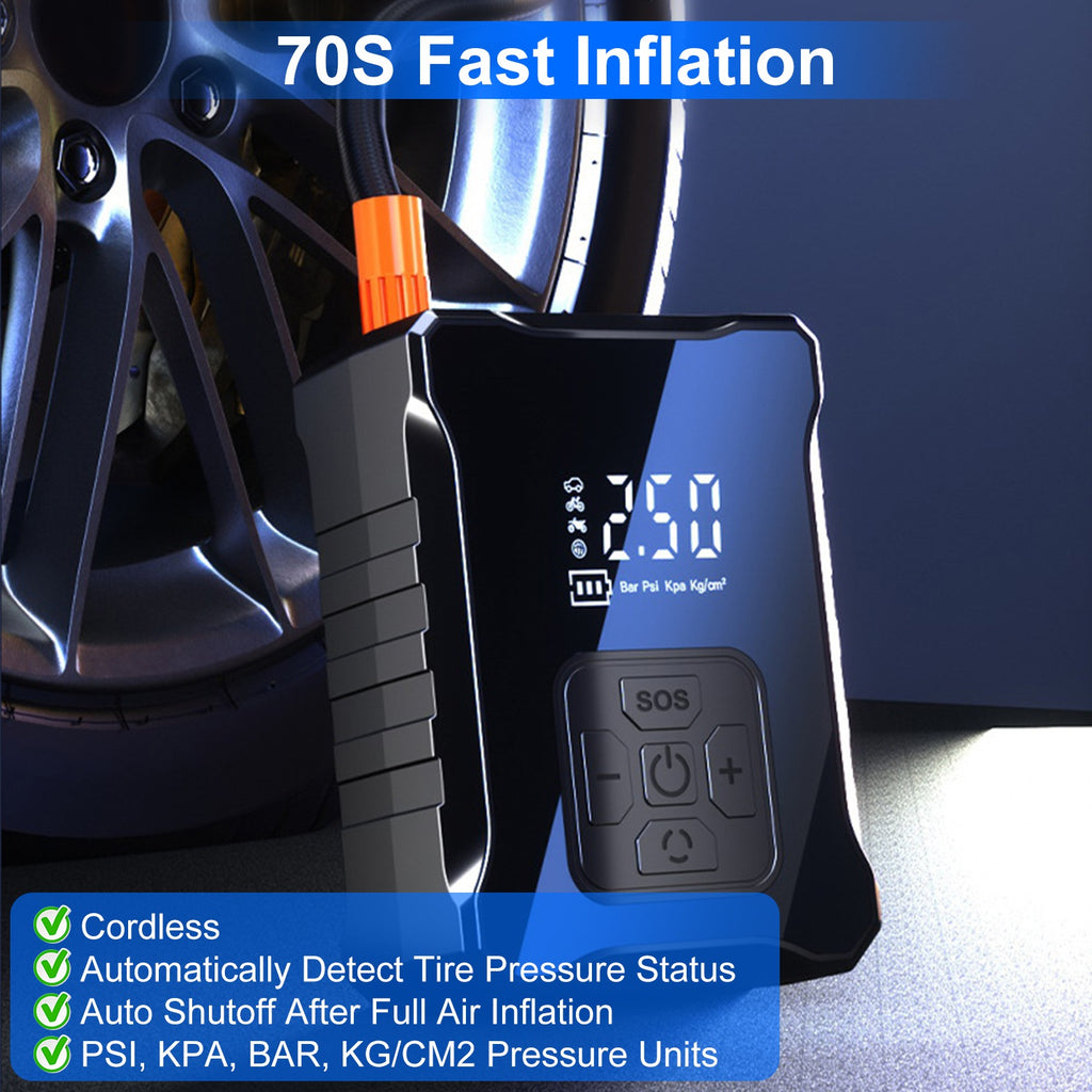 150PSI Cordless Tire Inflator | 4000mAh Power Bank, Auto-Shutoff, LED & SOS Light for Cars, Motorcycles & Bikes