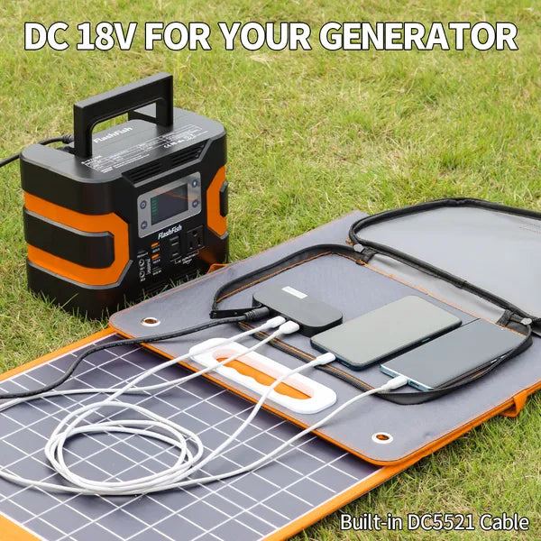 Flashfish 100W Portable Solar Panel | Foldable Solar Charger with USB, Type-C & 18V DC Output