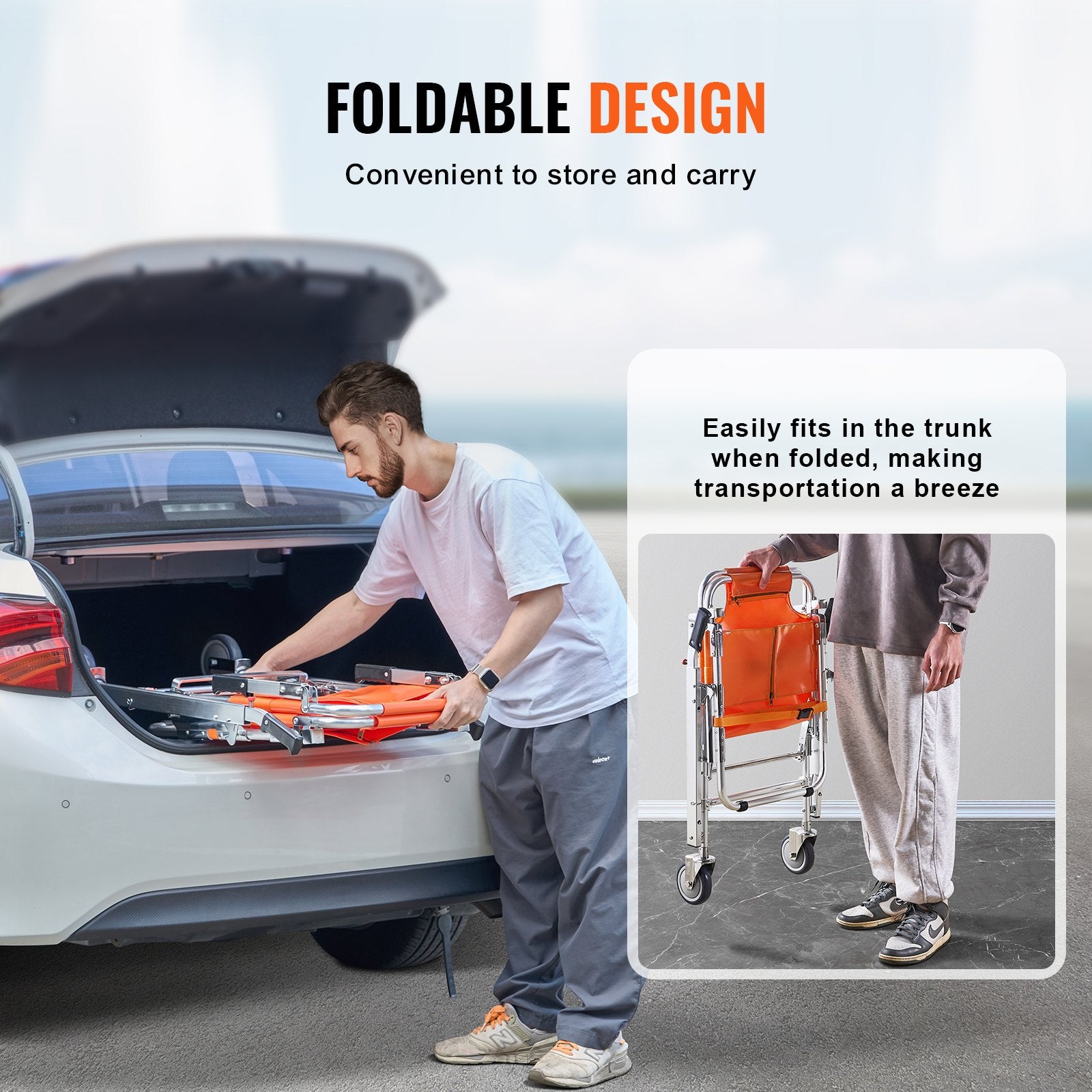EMS Foldable Emergency Stair Evacuation Chair | 350 lb Capacity, Aluminum Frame, 3-Point Restraint for Elderly & Disabled Evacuation