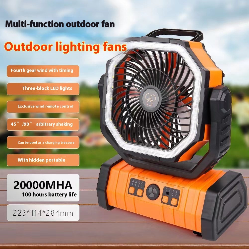 3-in-1 Portable Camping Fan with LED Light & Power Bank | 6-8 Hour Battery, 3 Speed Settings