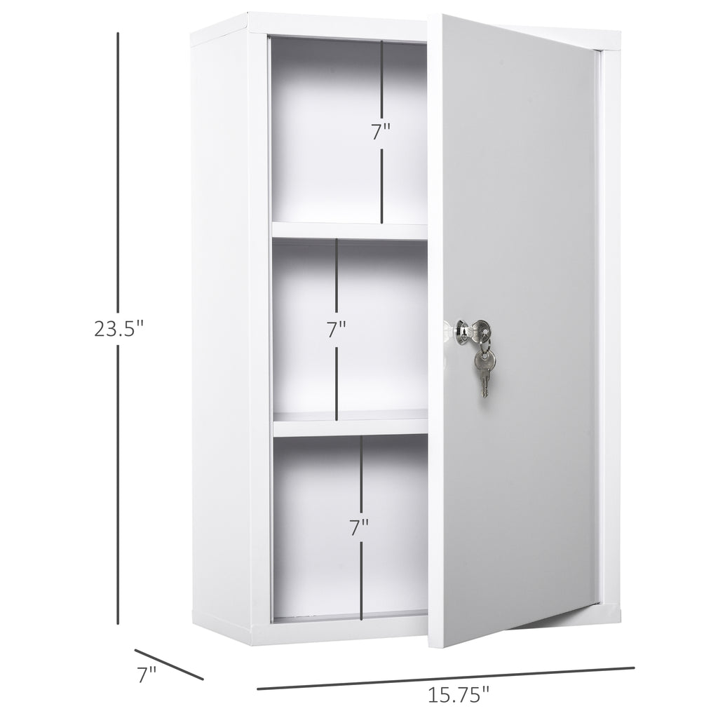 Lockable Steel Wall-Mount Medicine Cabinet | 3-Tier, Water-Resistant, 2 Keys, 11 lb Capacity for Bathroom & Emergency Storage