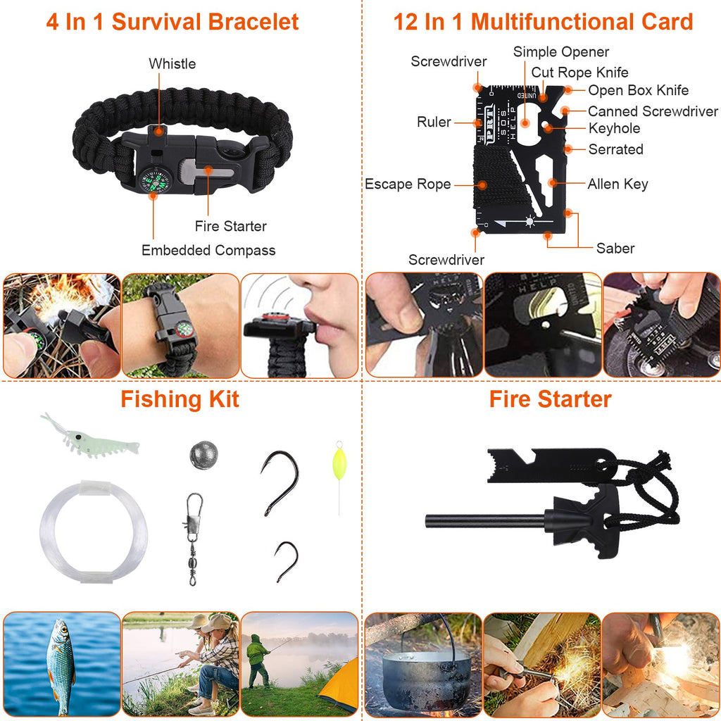 125-Piece Tactical Survival Kit | 100-Piece First Aid, Axe, Shovel, Emergency Shelter & Survival Bracelet Included