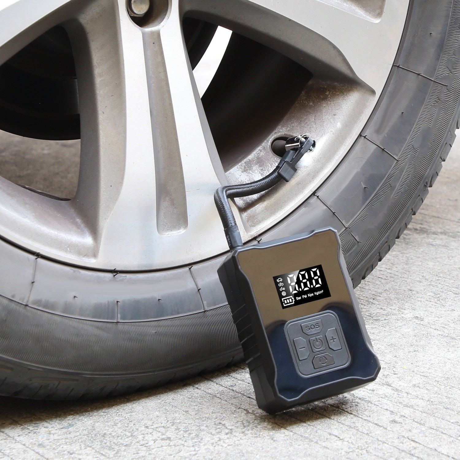 150PSI Cordless Tire Inflator | 4000mAh Power Bank, Auto-Shutoff, LED & SOS Light for Cars, Motorcycles & Bikes