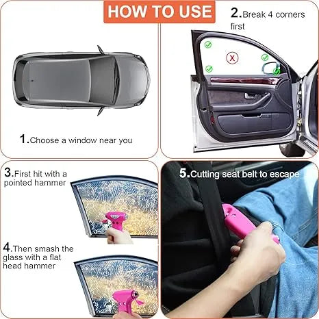 3-in-1 Car Safety Hammer & Escape Tool | Window Breaker, Seatbelt Cutter for Women, Families & Emergency Vehicle Escape