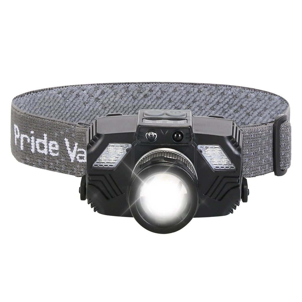 Motion Sensor Zoomable LED Headlamp | 300m Range, SOS Mode, USB Rechargeable, 45° Tilt for Camping & Emergencies