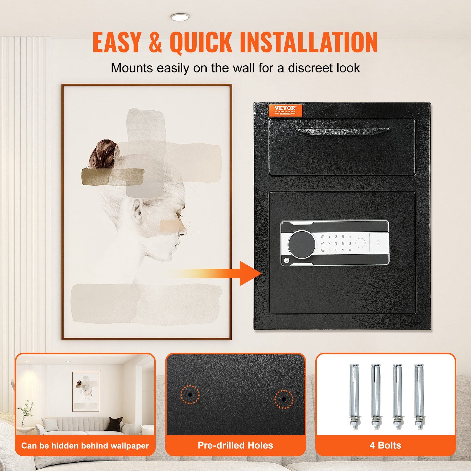 VEVOR 1.7 Cu Ft Depository Drop Safe | Electronic Code Lock, Drop Slot, 2 Emergency Keys for Home, Hotel & Office