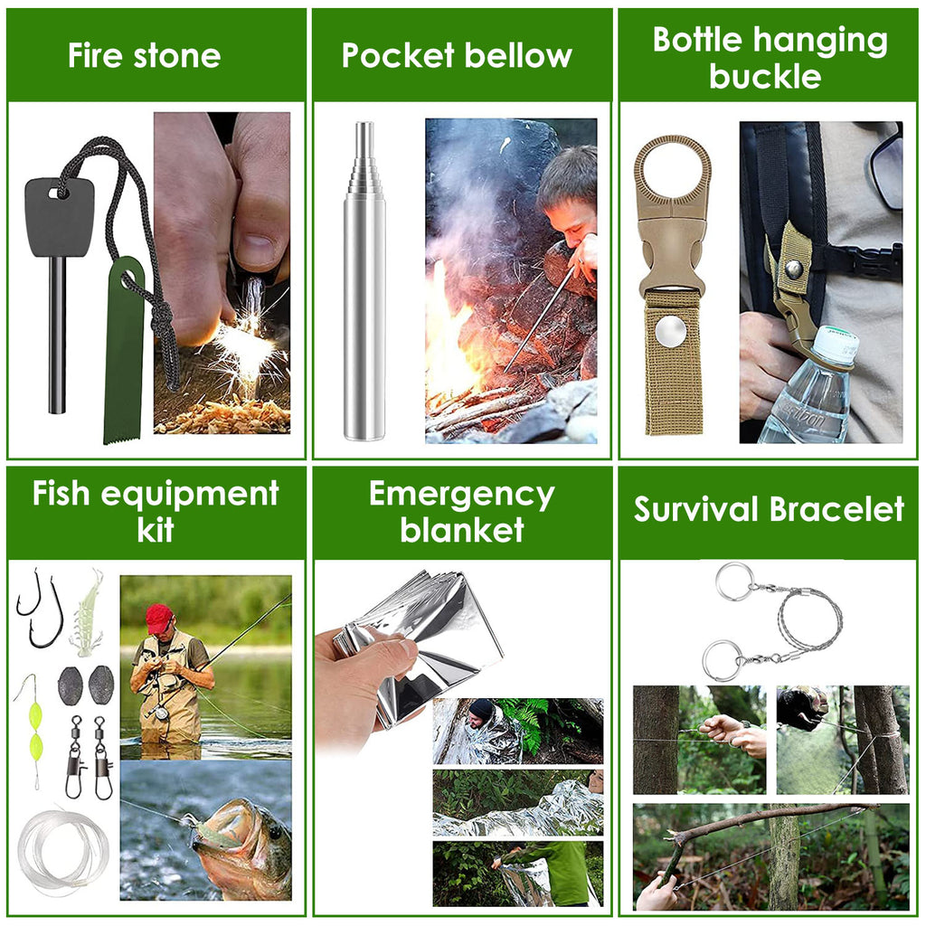47-Piece Emergency Survival Kit | CPR Mask, Fishing Gear, Military Knife, Compass & First Aid in 600D Oxford Bag