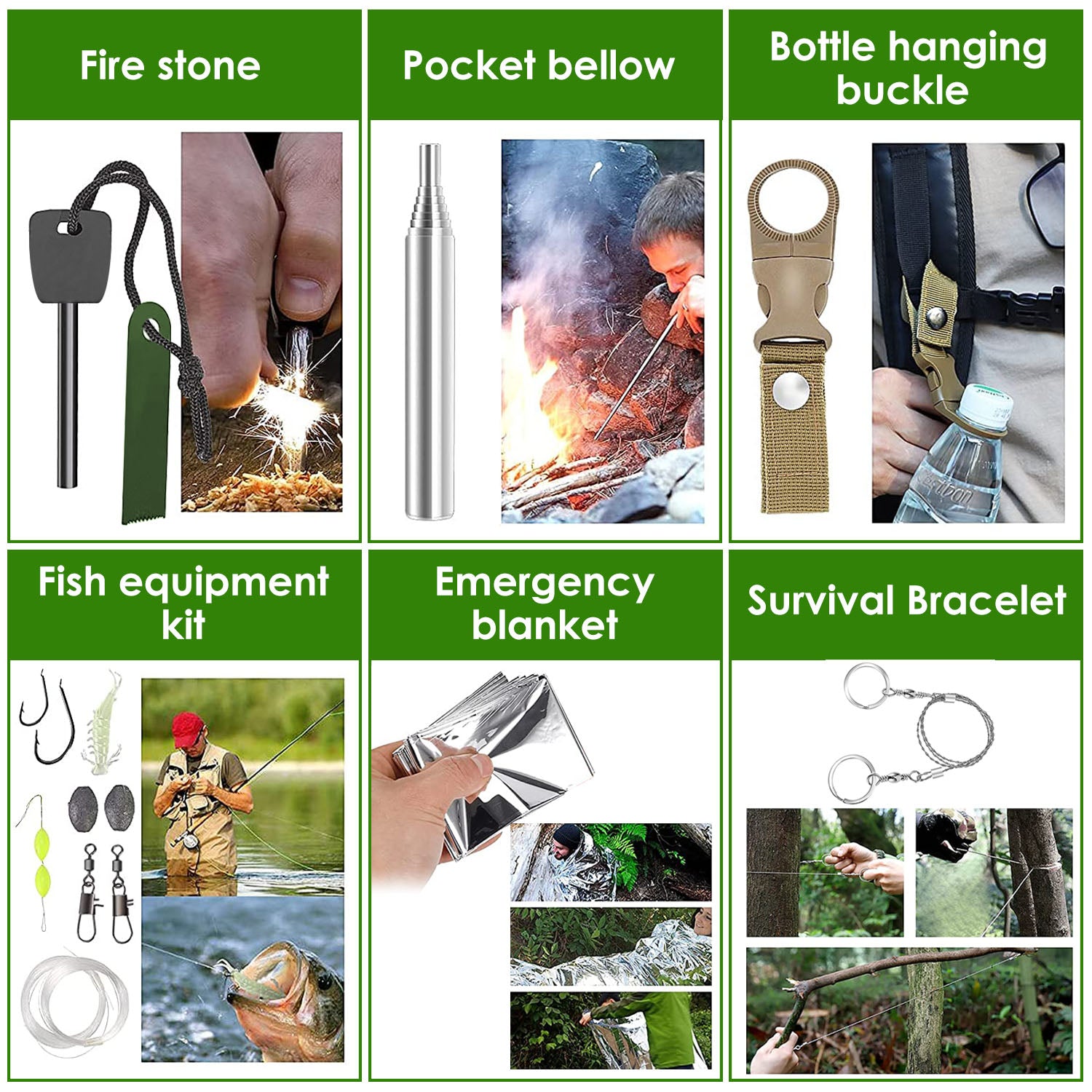 47-Piece Emergency Survival Kit | CPR Mask, Fishing Gear, Military Knife, Compass & First Aid in 600D Oxford Bag