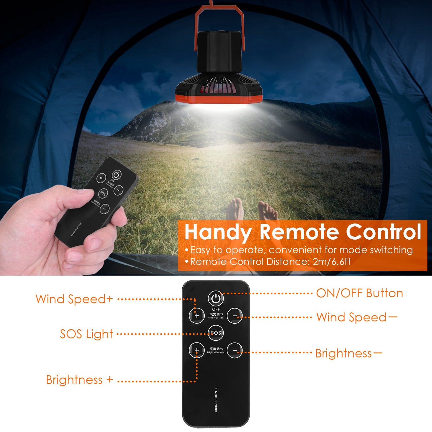3-in-1 Camping Lantern Fan | 10,000mAh Power Bank, Remote Control, 4 Light Modes & SOS for Camping & Emergencies