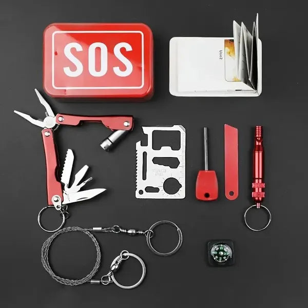 8-Item Emergency Survival Kit with Flint | Essential Home & Outdoor Survival Gear, Available in 1 or 2-Pack