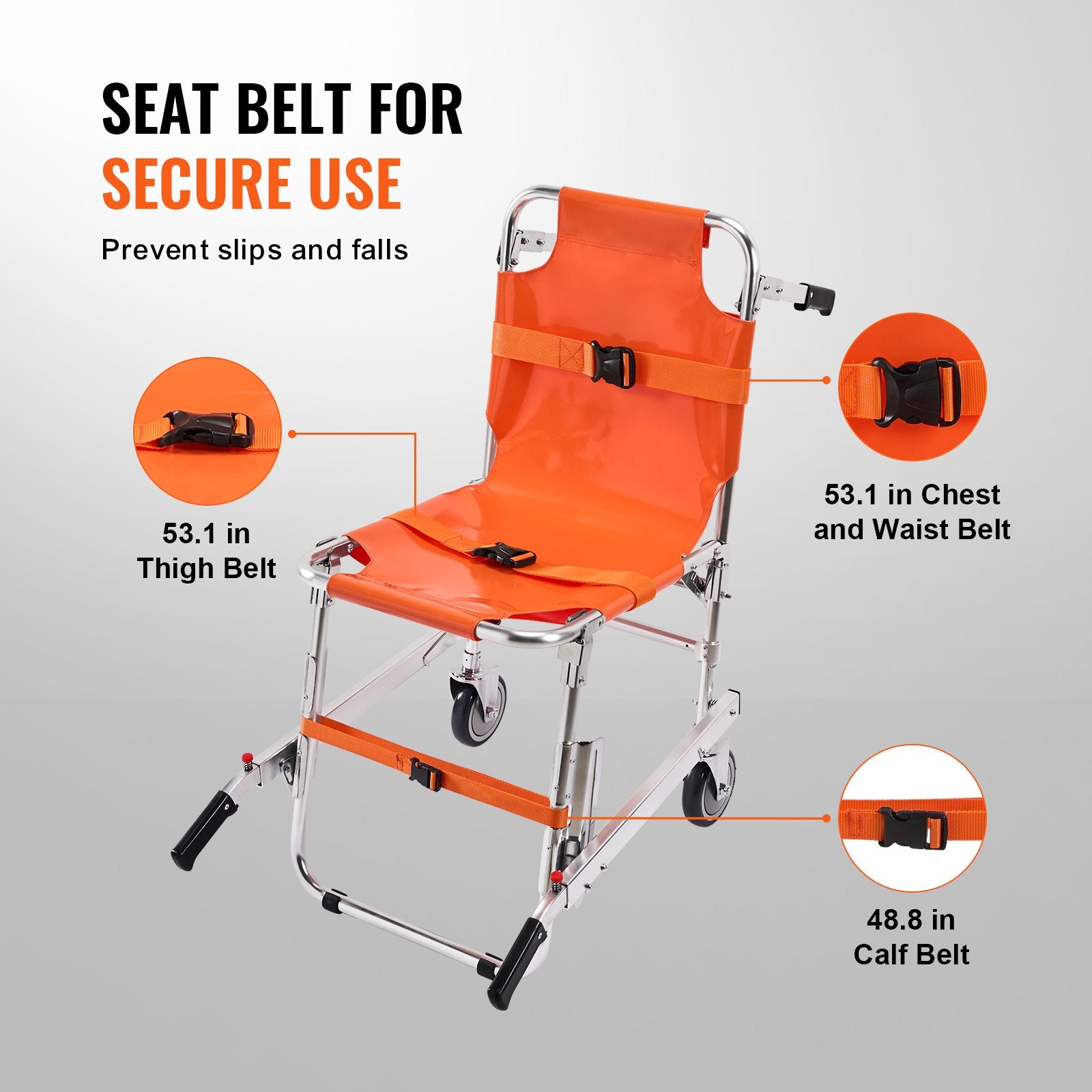 EMS Foldable Emergency Stair Evacuation Chair | 350 lb Capacity, Aluminum Frame, 3-Point Restraint for Elderly & Disabled Evacuation