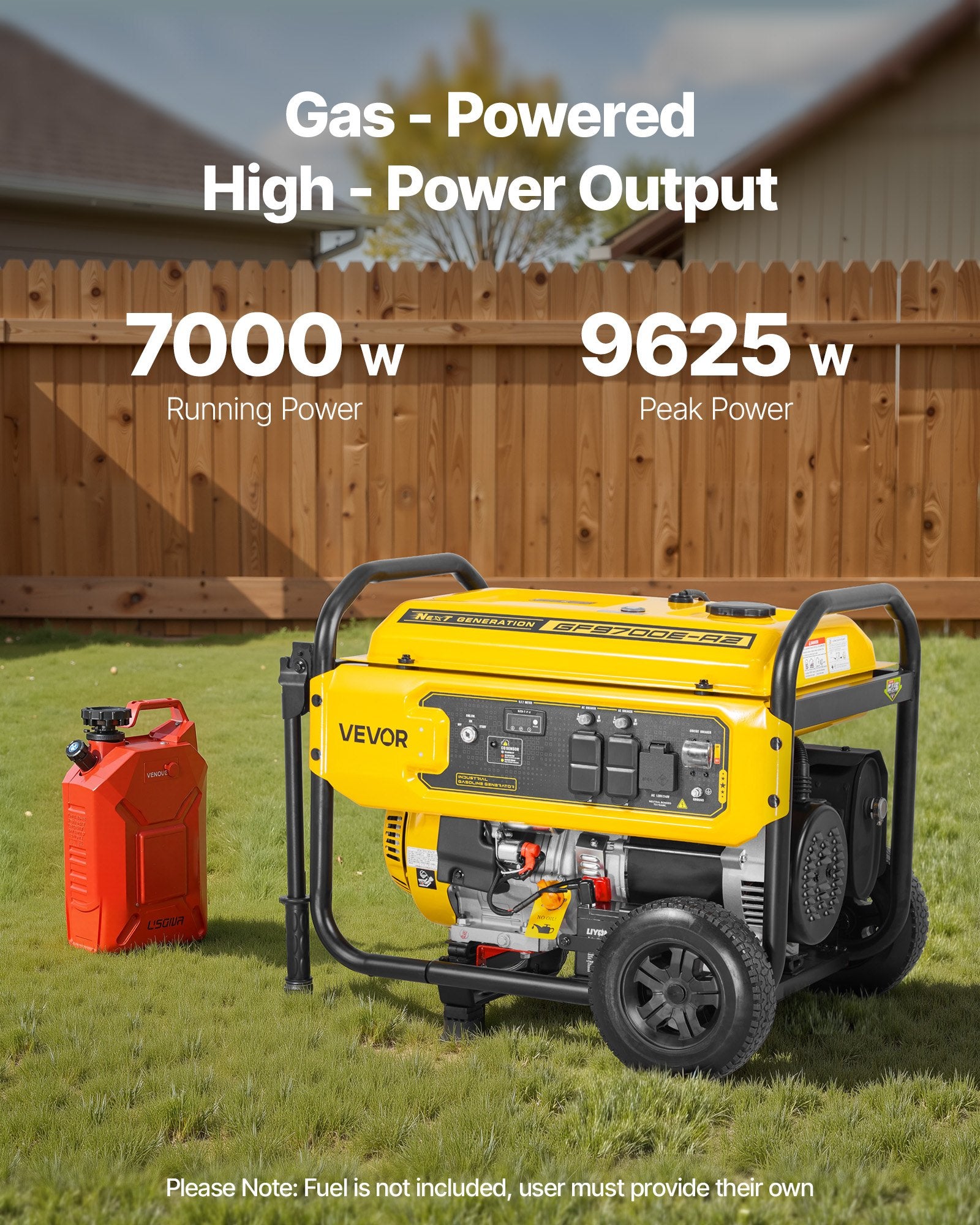 VEVOR 9625W Portable Home Backup Generator | 7000W Running, Electric Start, CO Sensor, 12Hr Runtime, RV & Emergency Ready