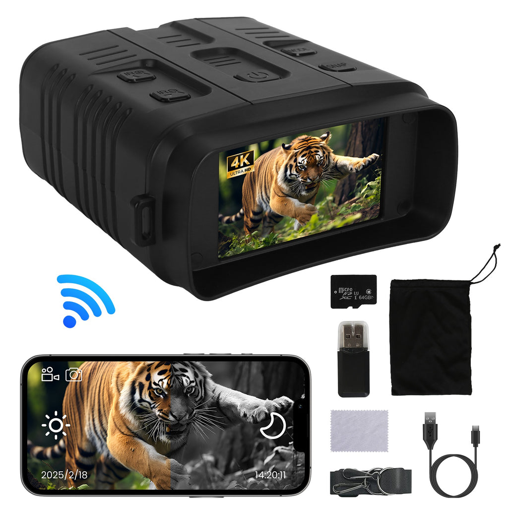 4K Night Vision Goggles | 10X Zoom, 2624ft Range, WiFi App Control, 3" Screen & 64G Card for Hunting & Security