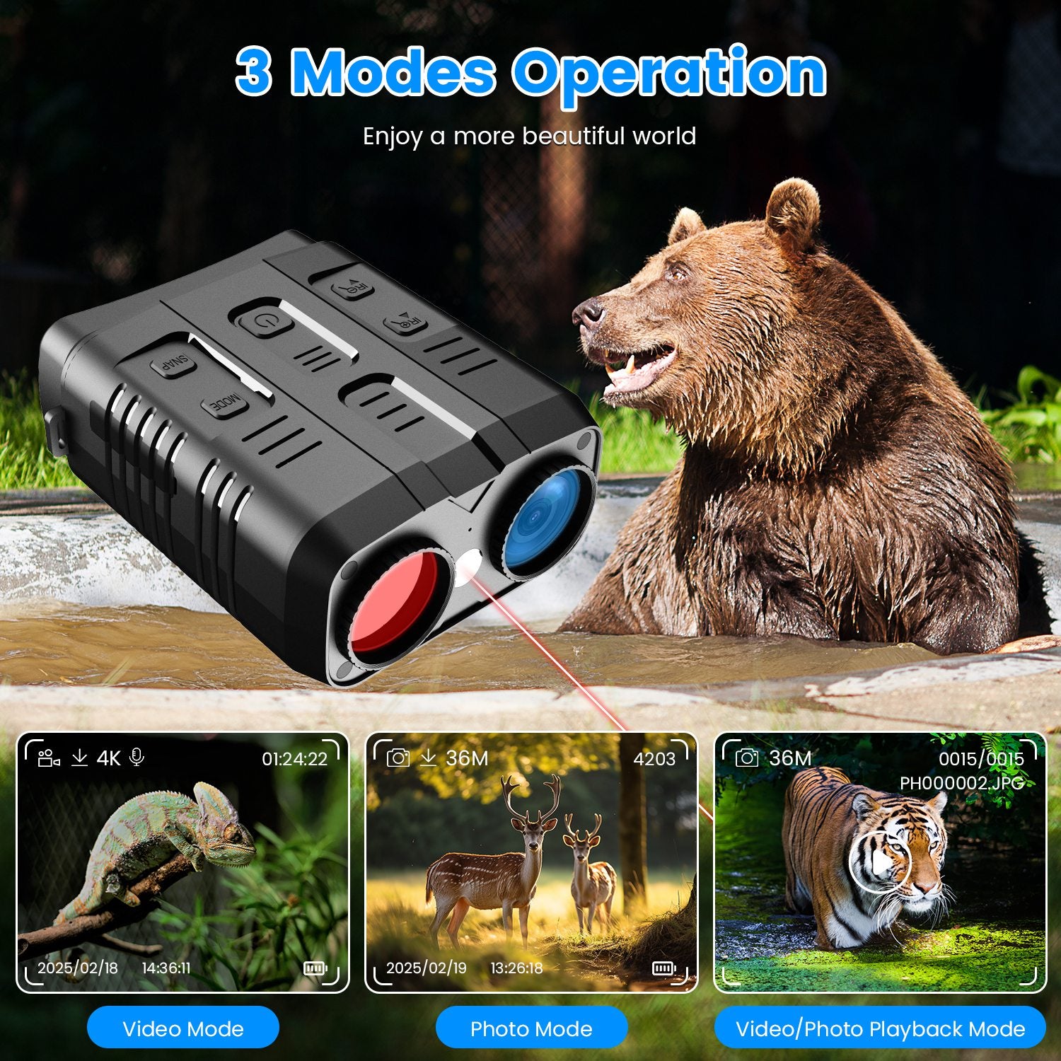 4K Night Vision Goggles | 10X Zoom, 2624ft Range, WiFi App Control, 3" Screen & 64G Card for Hunting & Security